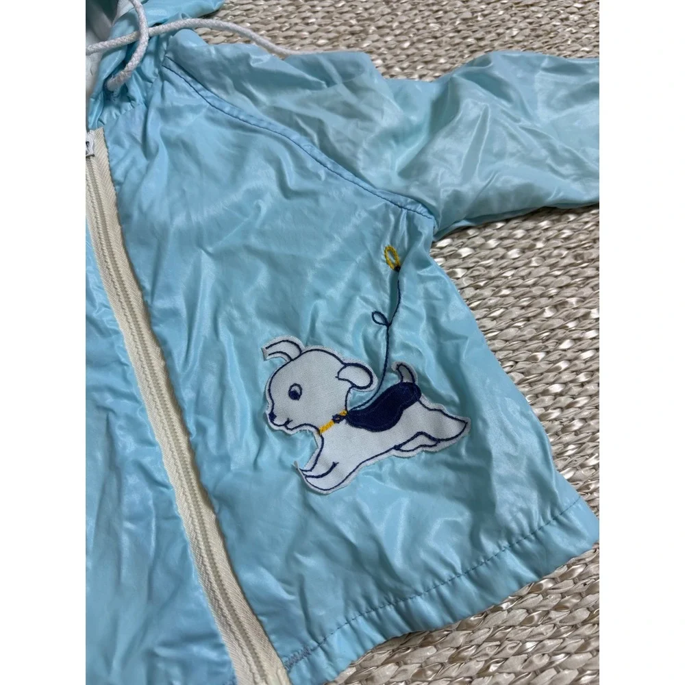 Vintage Wonderalls Light Blue Puppy Dog Hooded Windbreaker Jacket 80's 18 months
